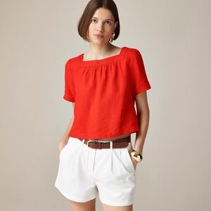 NWT J. Crew Sailor Square Neck Linen Top in Red Arroyo | Size XXS